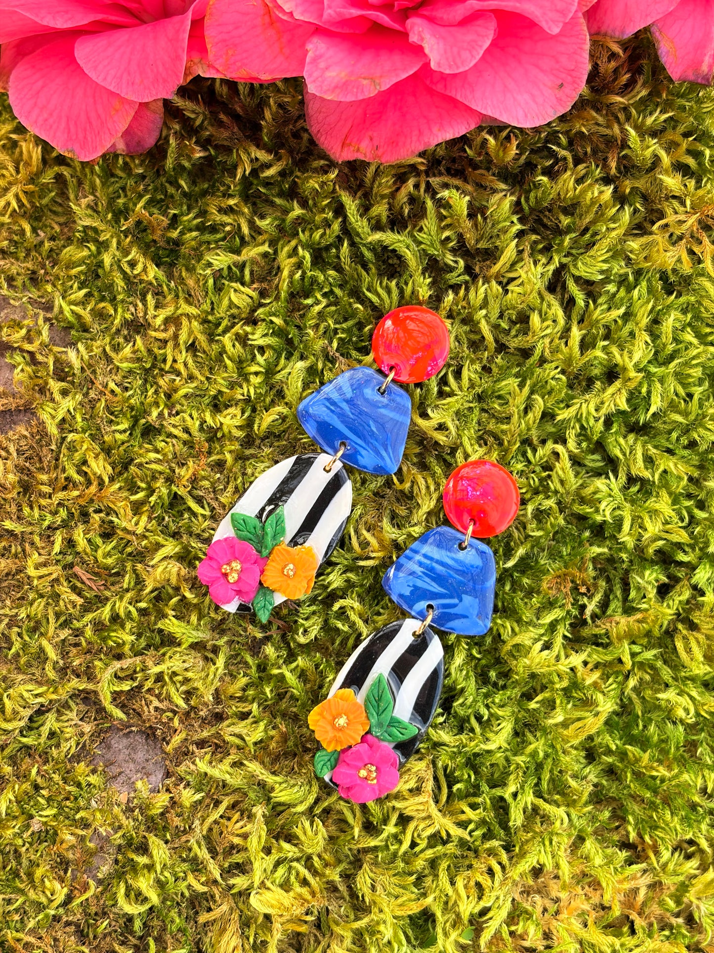 Striped Bloom Dangle Earrings