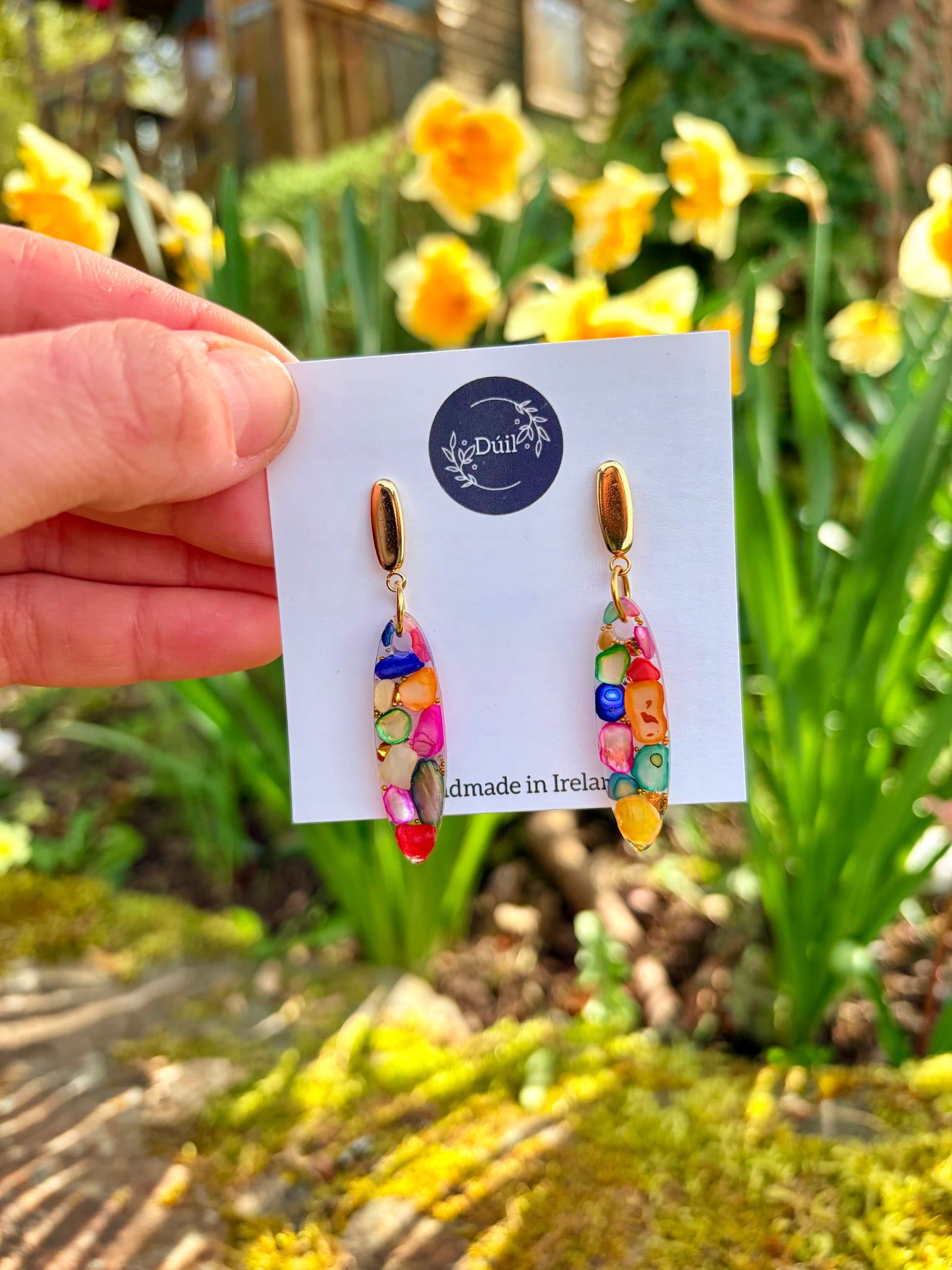 Colourful Pebble Mosaic Resin Drop Earrings