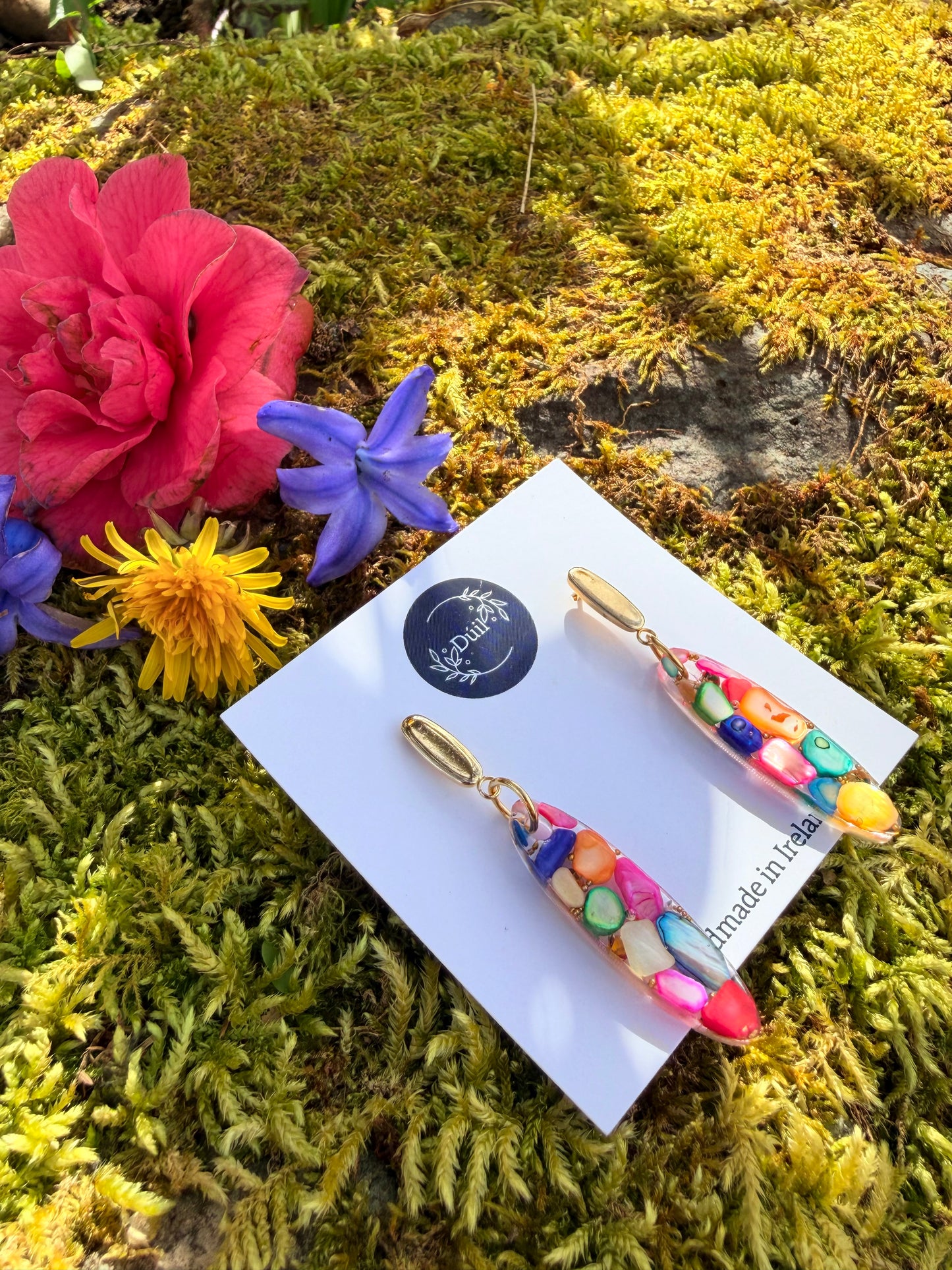 Colourful Pebble Mosaic Resin Drop Earrings
