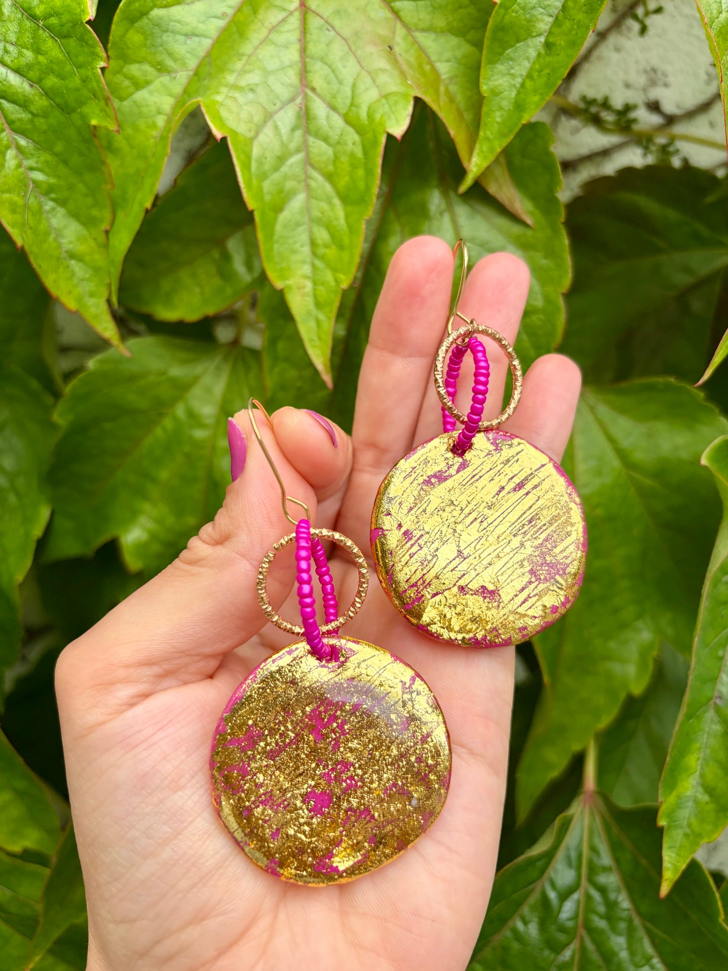 Fuchsia Luxe Gold Statement Earrings