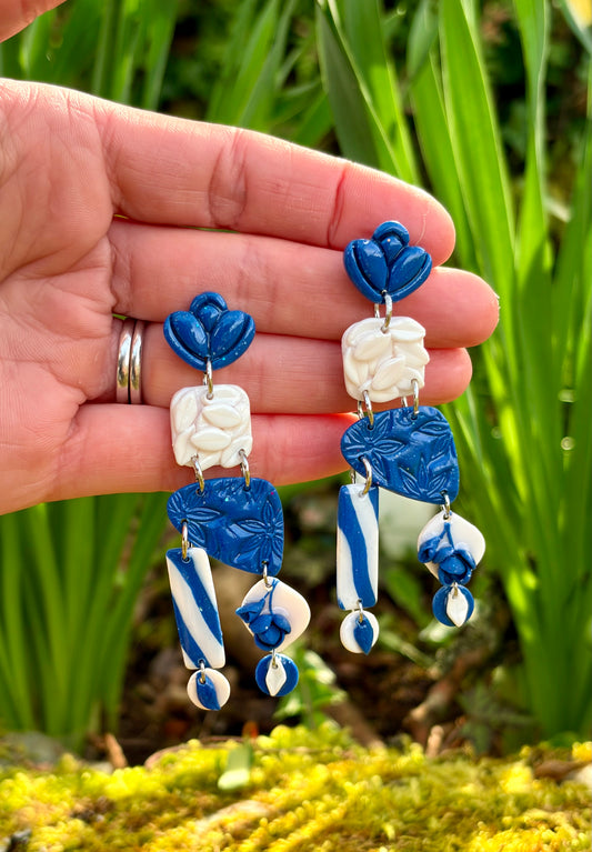 Blue and White Delft Statement Earrings
