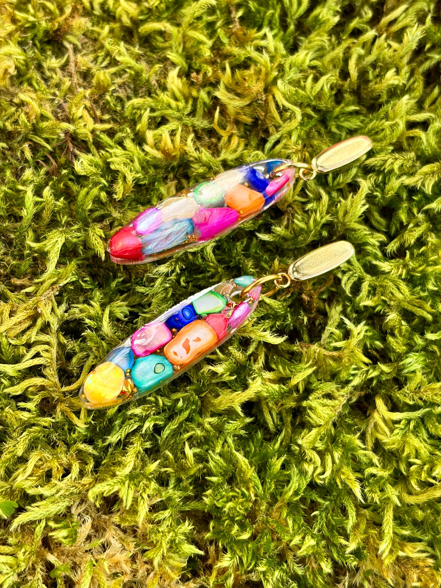 Colourful Pebble Mosaic Resin Drop Earrings