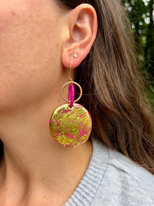 Fuchsia Luxe Gold Statement Earrings