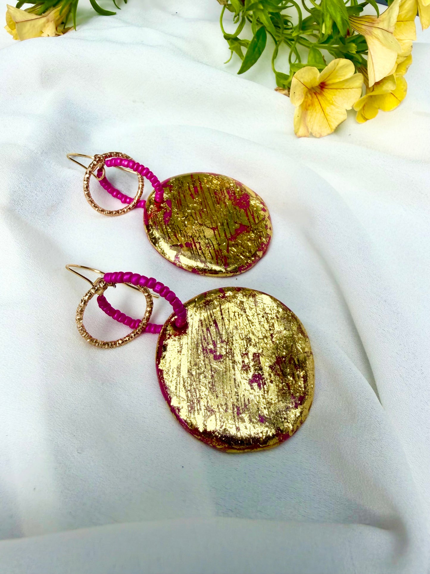 Fuchsia Luxe Gold Statement Earrings