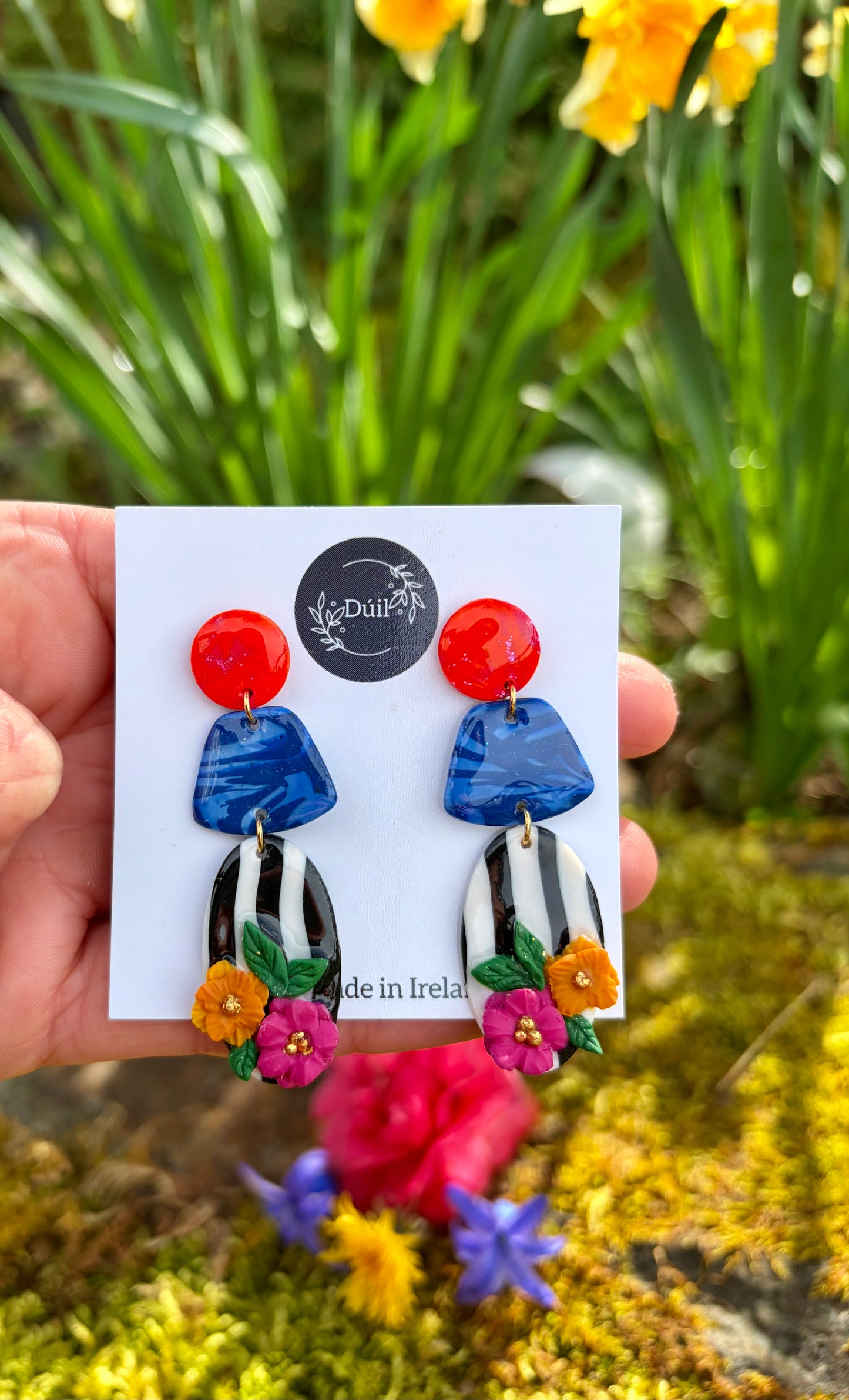Striped Bloom Dangle Earrings