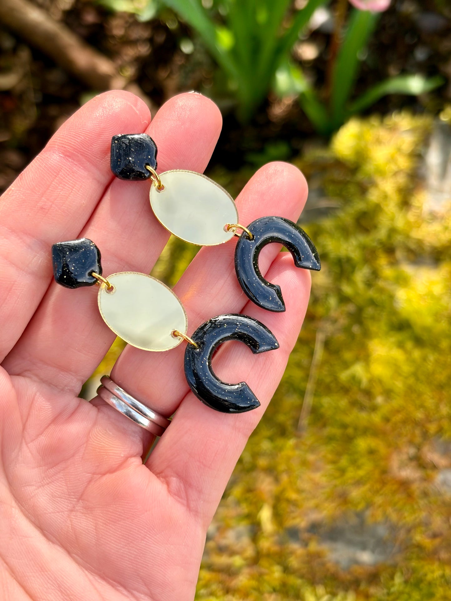 Black Mirror Dangle Earrings