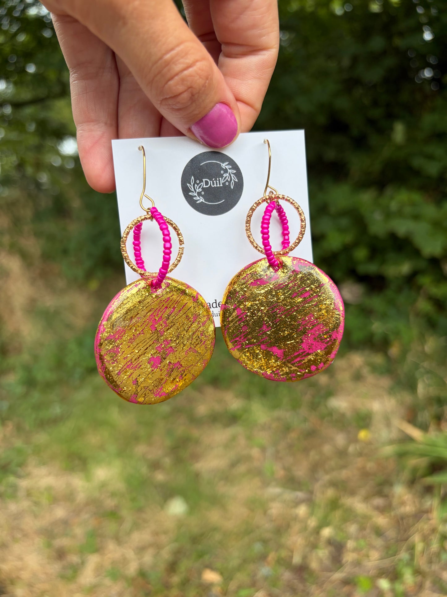 Fuchsia Luxe Gold Statement Earrings