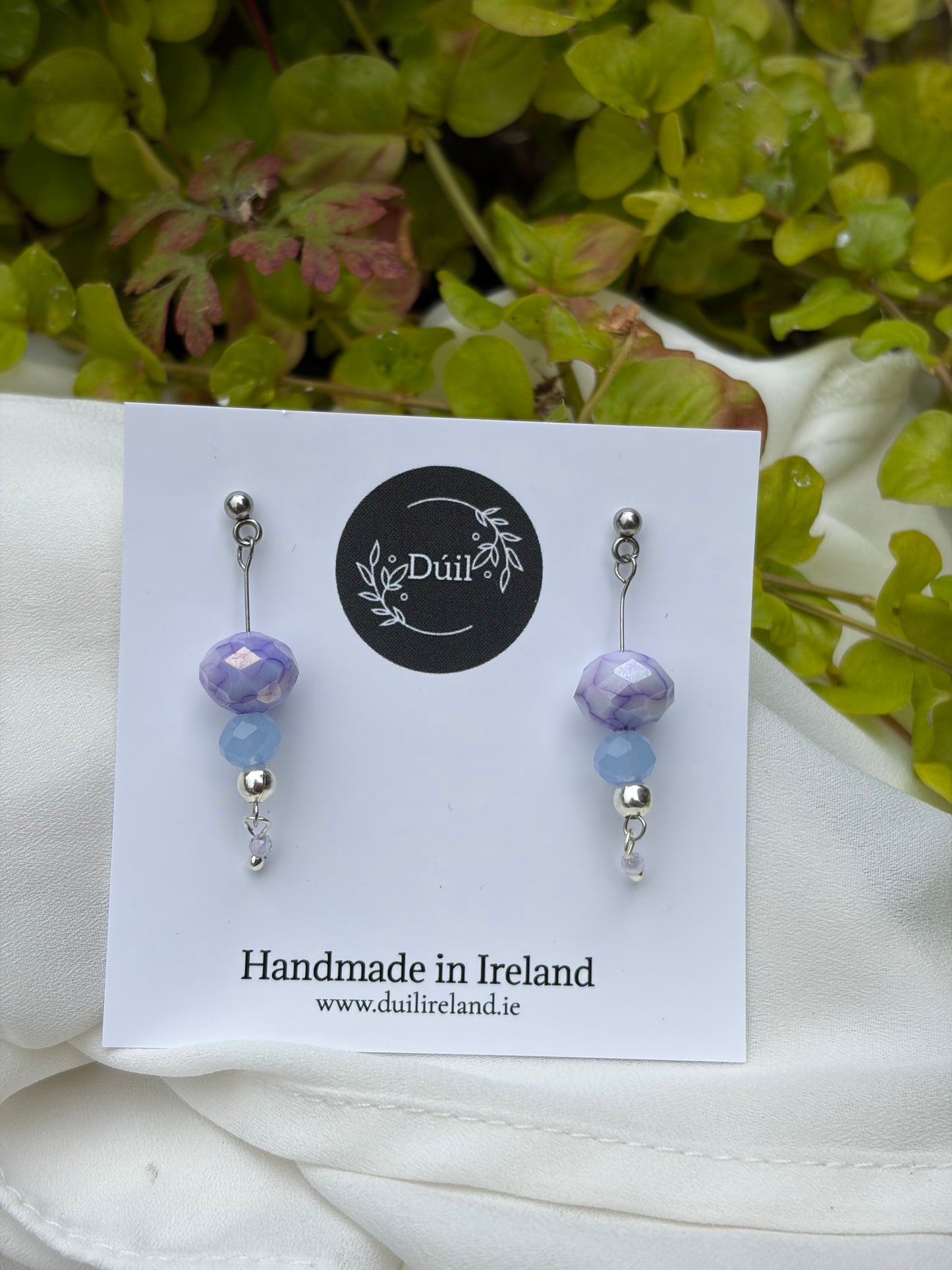 Pastel Purple and Blue Beaded Dangle Earrings