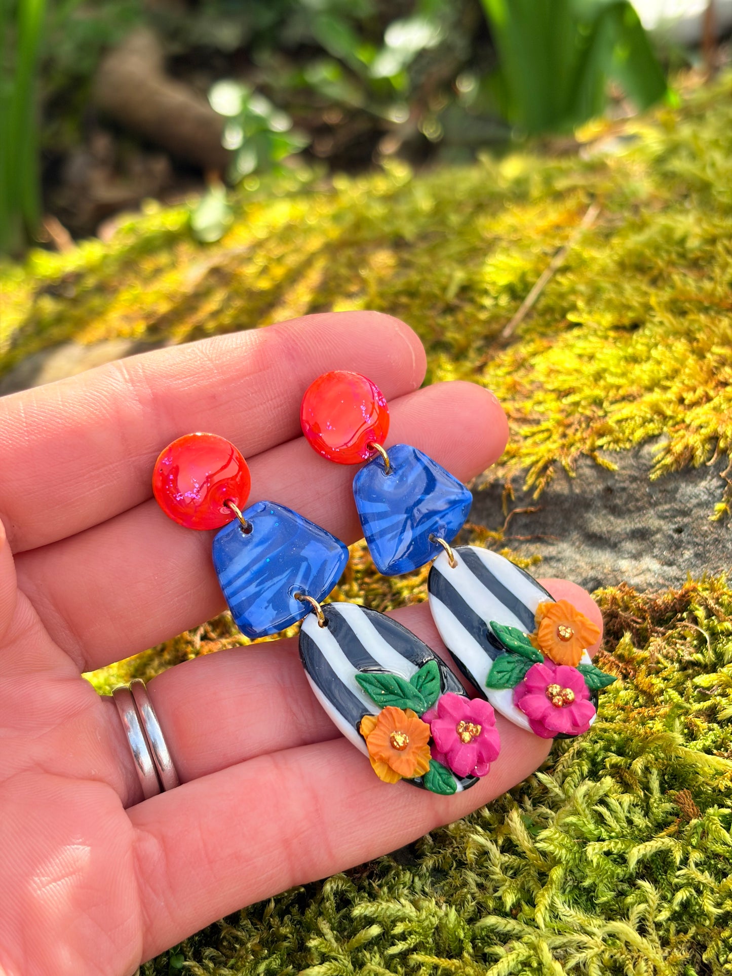 Striped Bloom Dangle Earrings