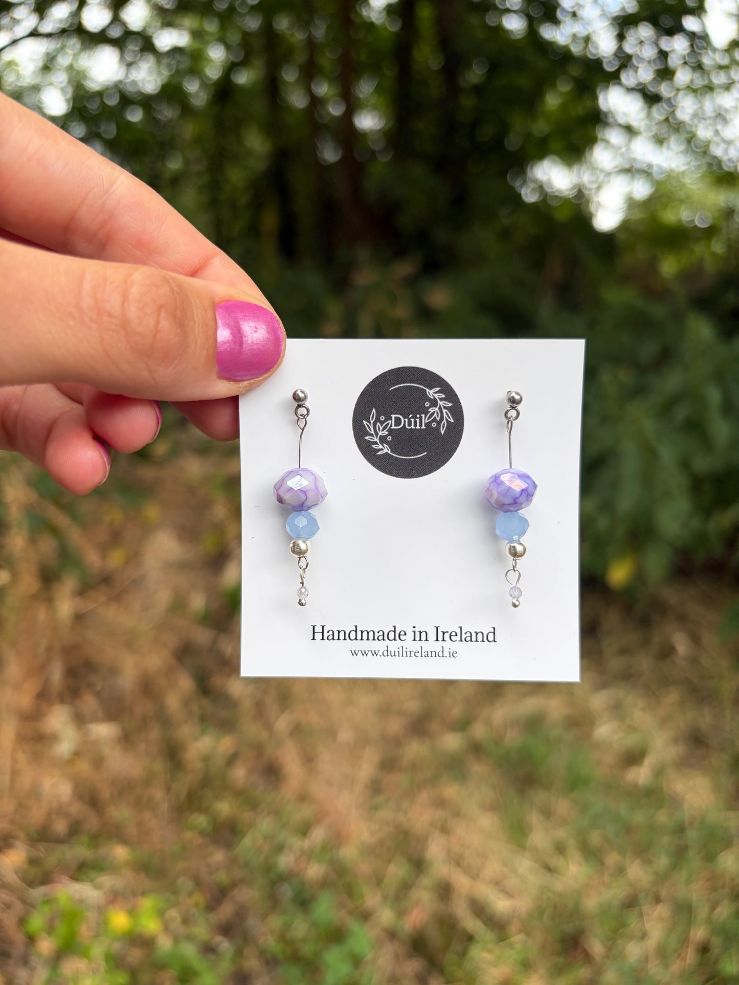 Pastel Purple and Blue Beaded Dangle Earrings