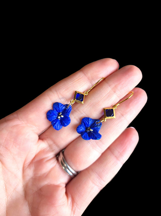 Blue and gold flower earrings