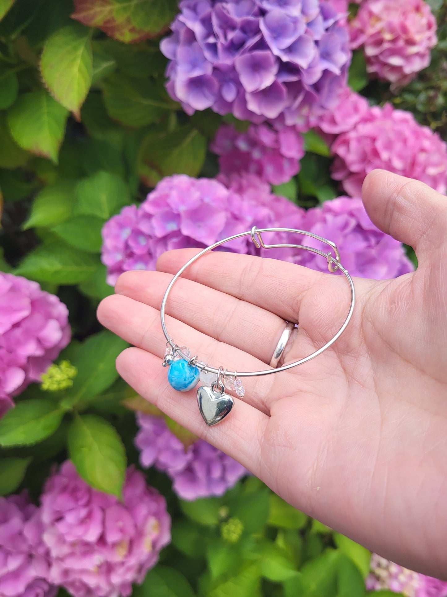 Silver adjustable charm bangle