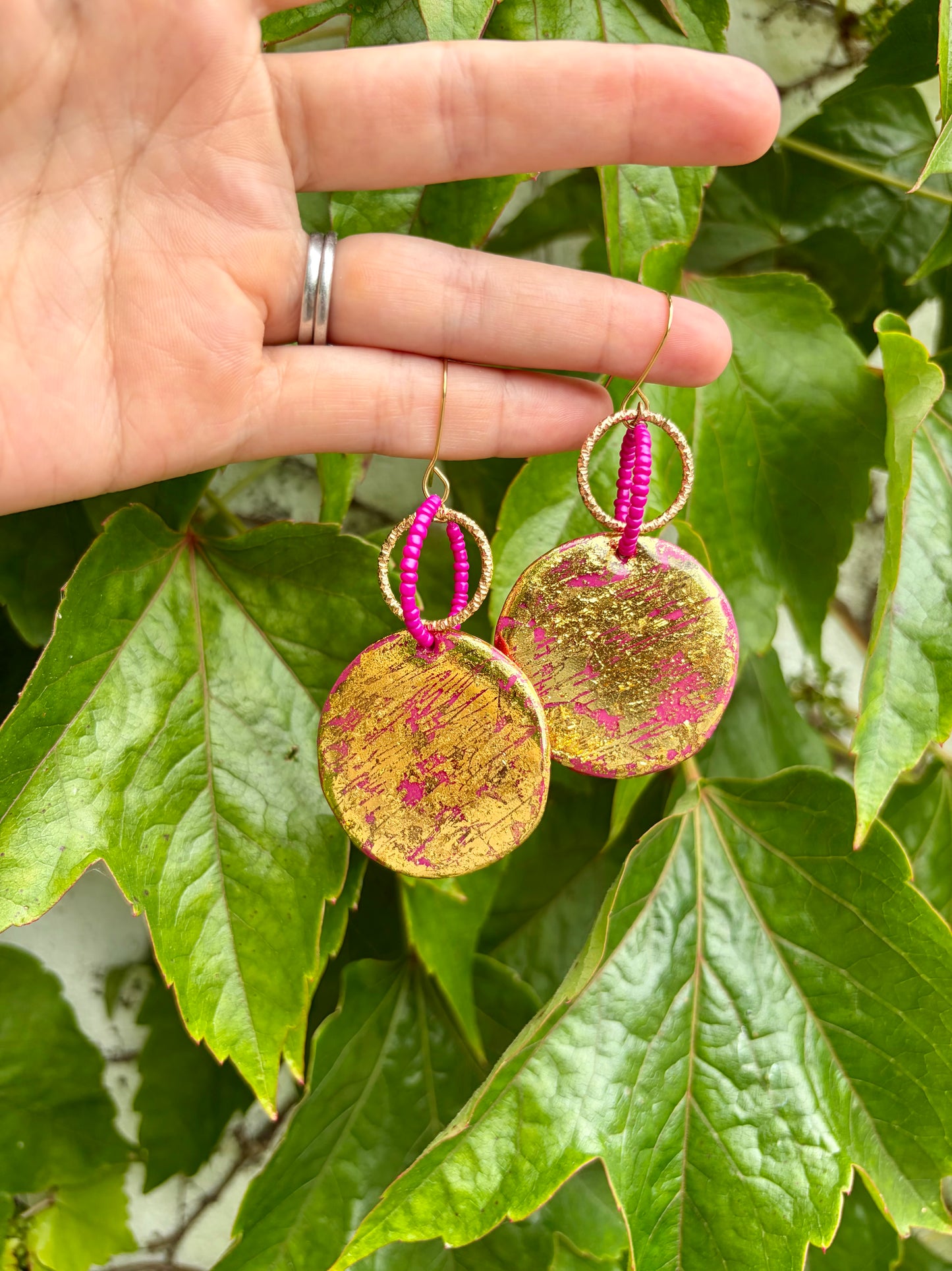 Fuchsia Luxe Gold Statement Earrings