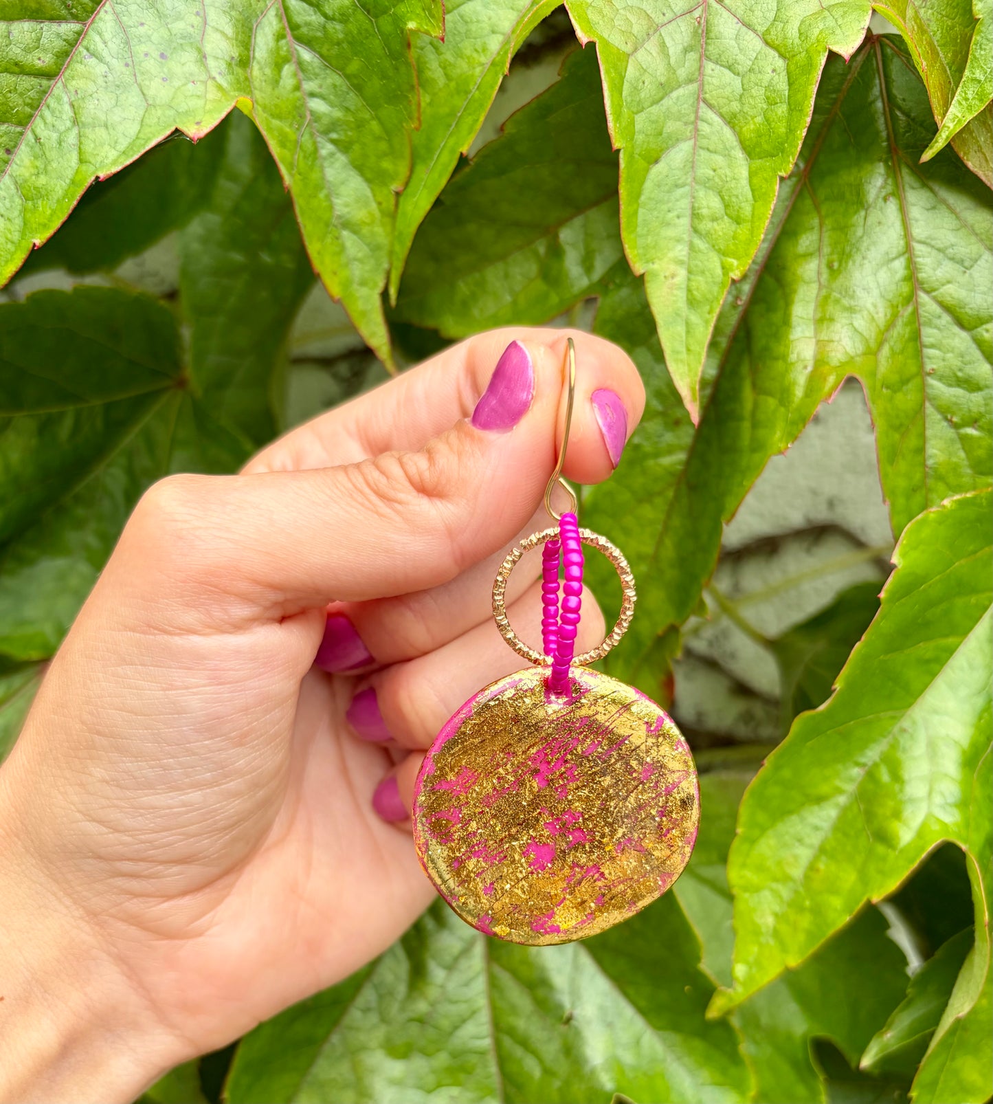 Fuchsia Luxe Gold Statement Earrings