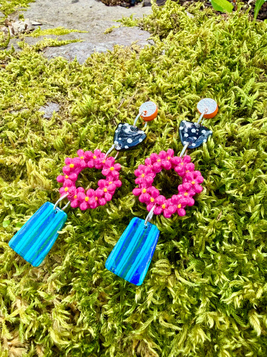 Eclectic Floral Dangle Earrings