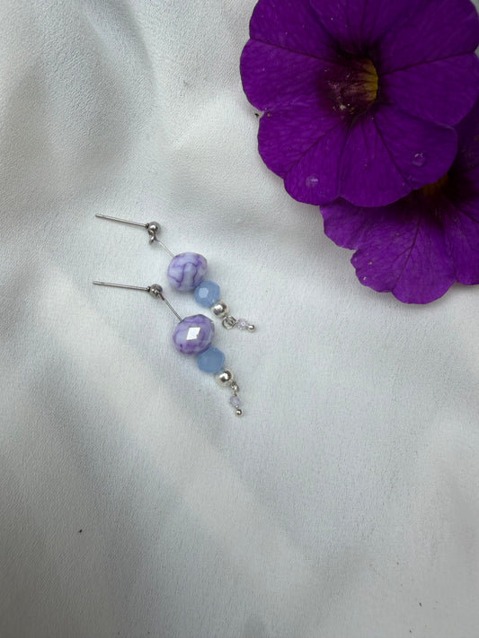 Pastel Purple and Blue Beaded Dangle Earrings
