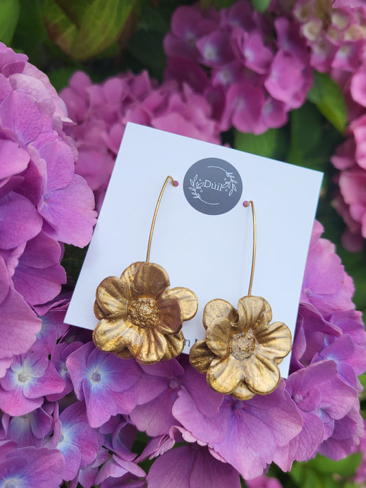 Gold Flower Dangle Drop Earrings