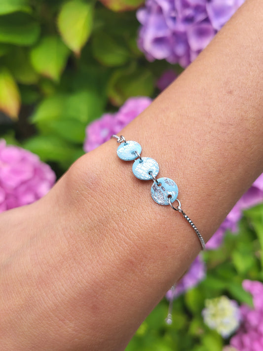 Light blue and silver adjustable bracelet