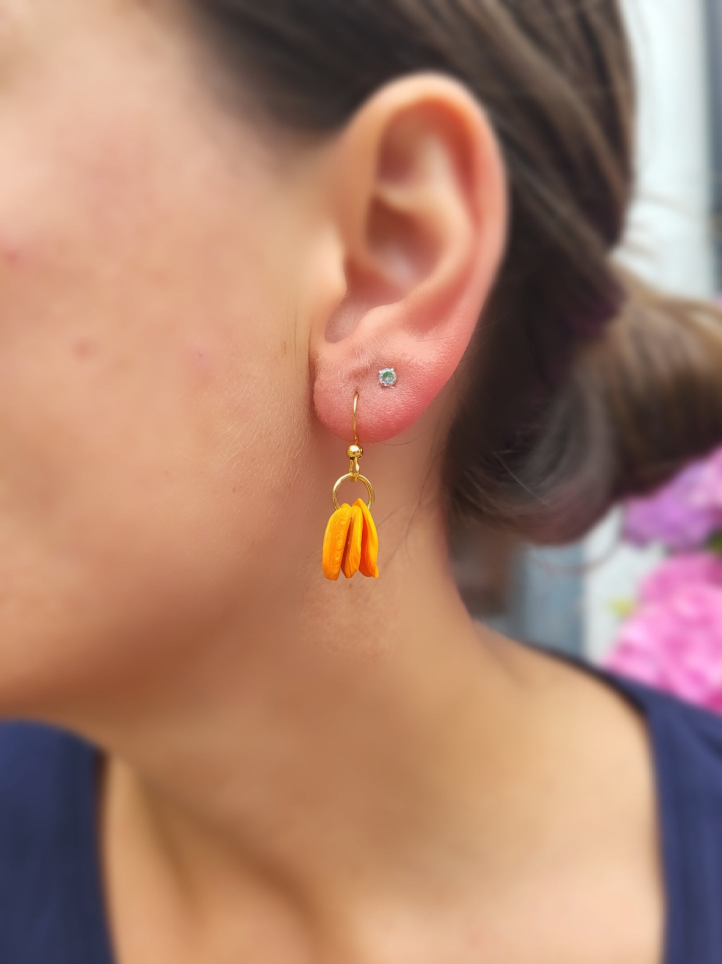 Orange Petal Dainty Dangle Earrings