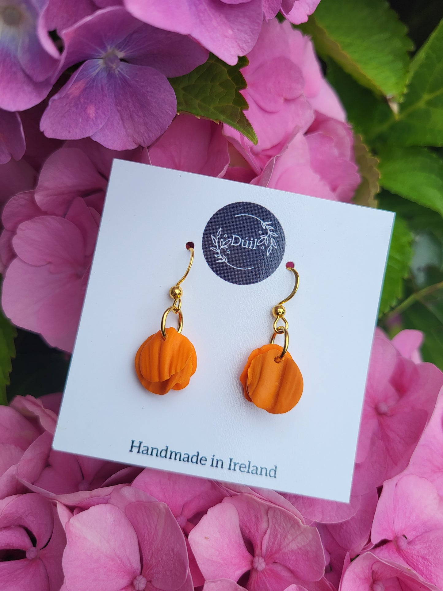 Orange Petal Dainty Dangle Earrings
