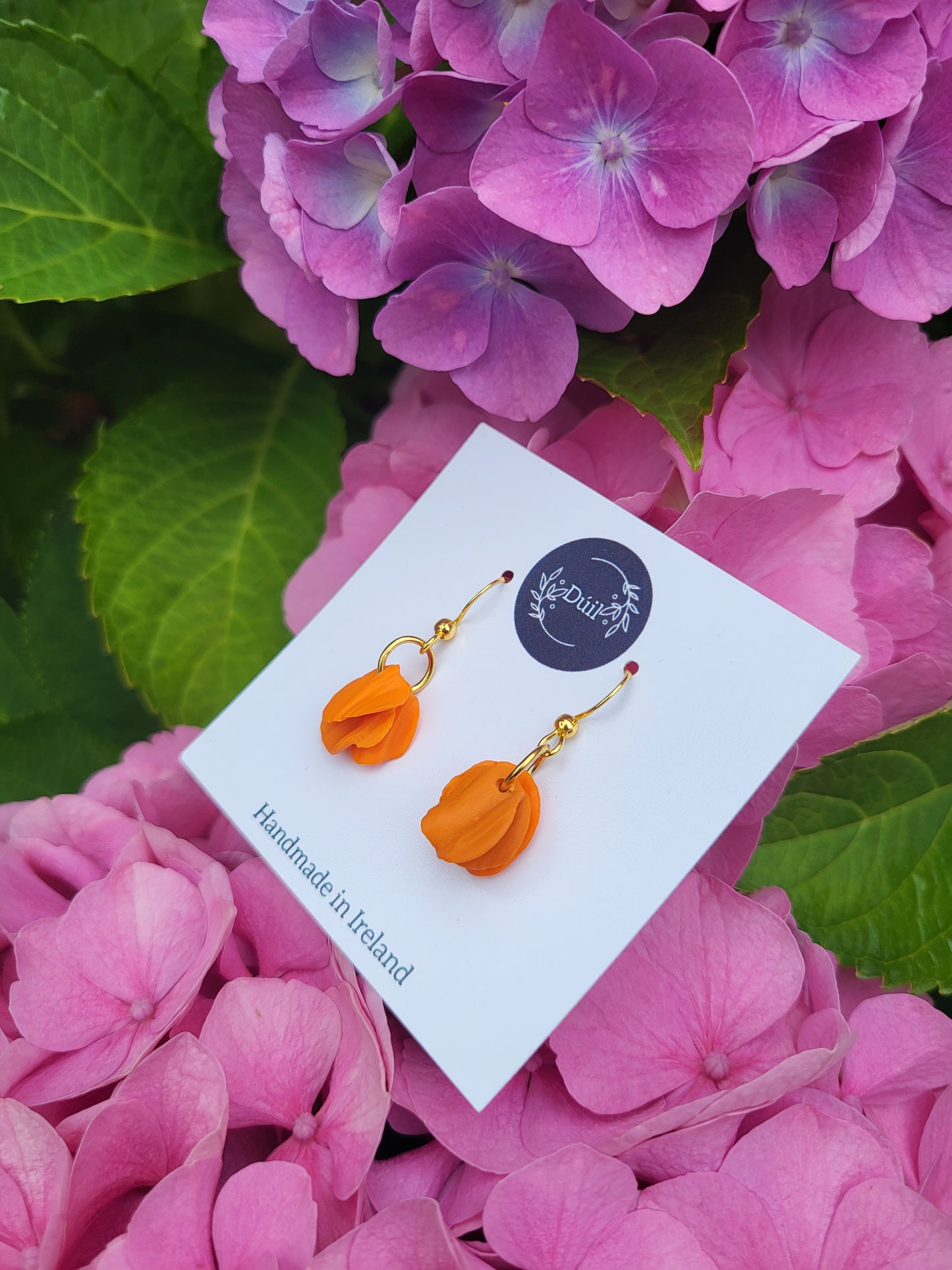 Orange Petal Dainty Dangle Earrings