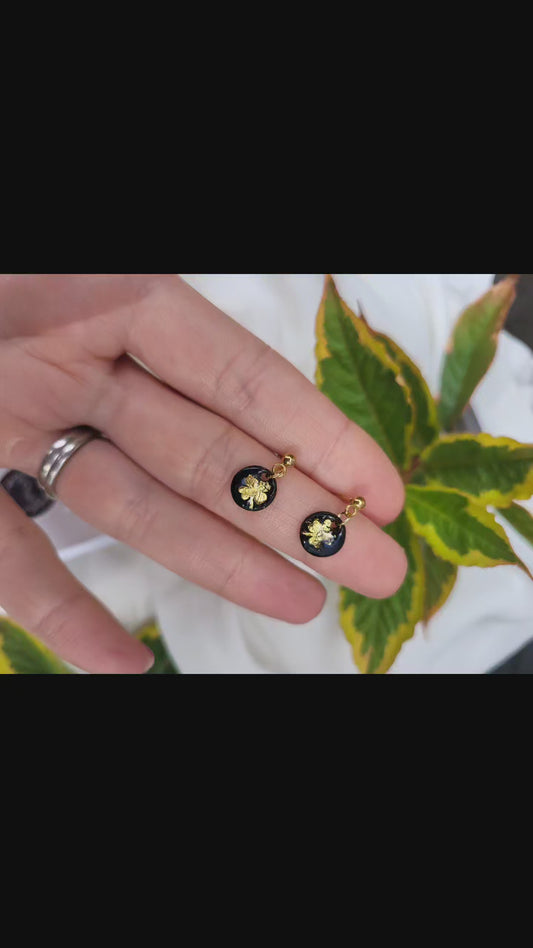 Black & Gold Shamrock Mini Dangle Earrings