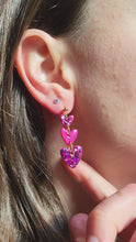 Load and play video in Gallery viewer, Pink Sparkle heart dangle earrings
