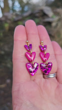 Load and play video in Gallery viewer, Pink Sparkle heart dangle earrings
