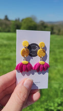 Load and play video in Gallery viewer, Pink and Yellow Flower Dangle Earrings
