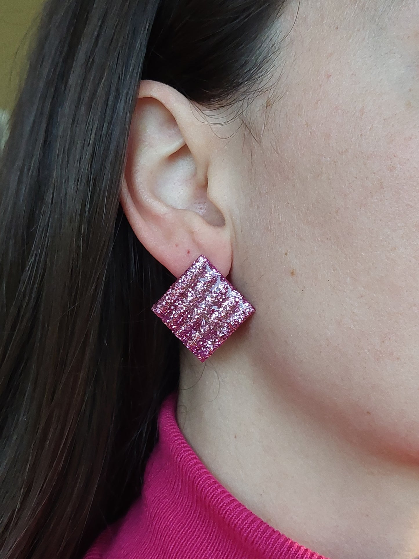 Dúil Pink Glitter statement studs - Dúil
