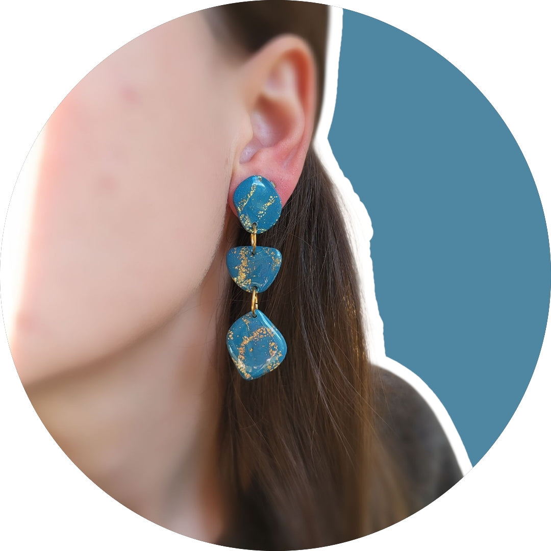 Teal and Gold Boho Dangle Earrings