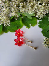 Load image into Gallery viewer, Red frosted flower dangle drop earrings - Dúil
