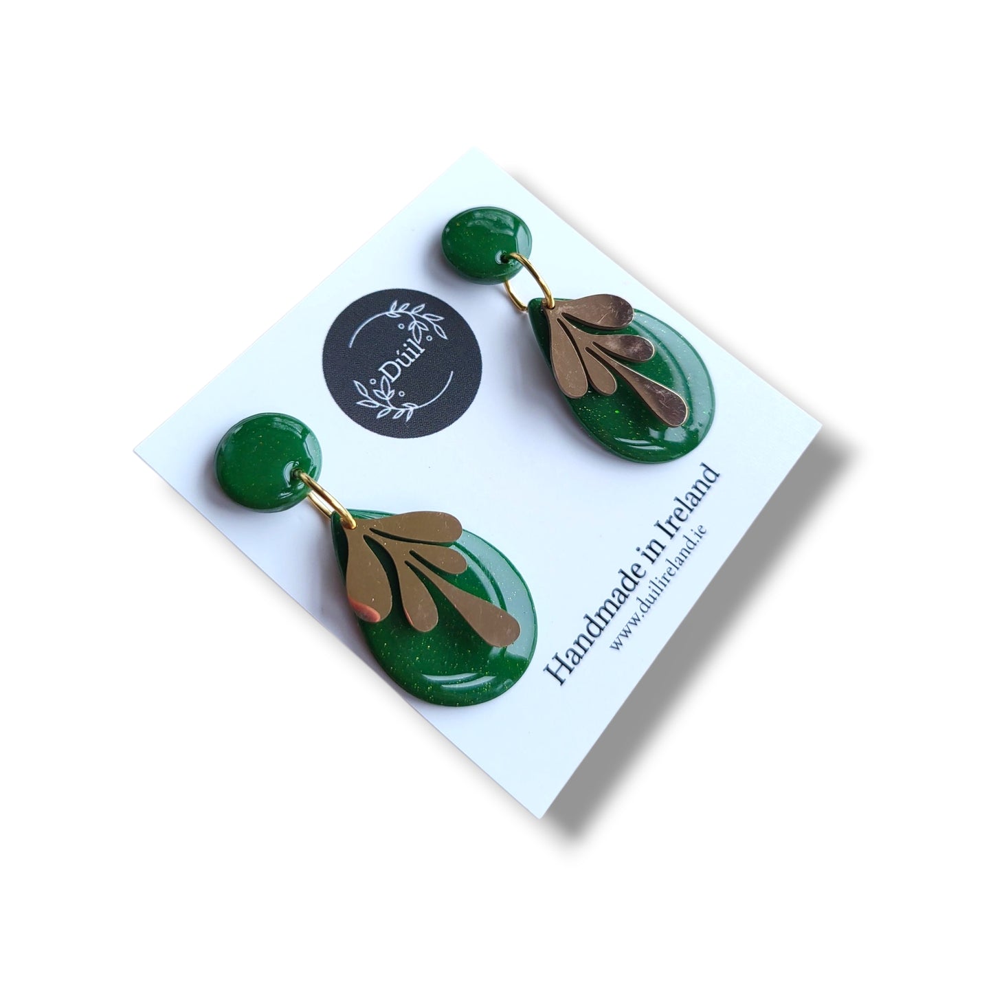 Olive Green & Gold Teardrop Dangle Earrings