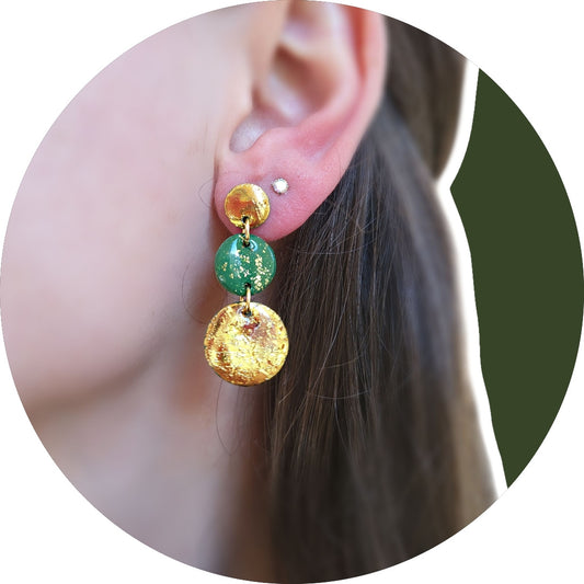 Green and Gold Boho Dangle Earrings
