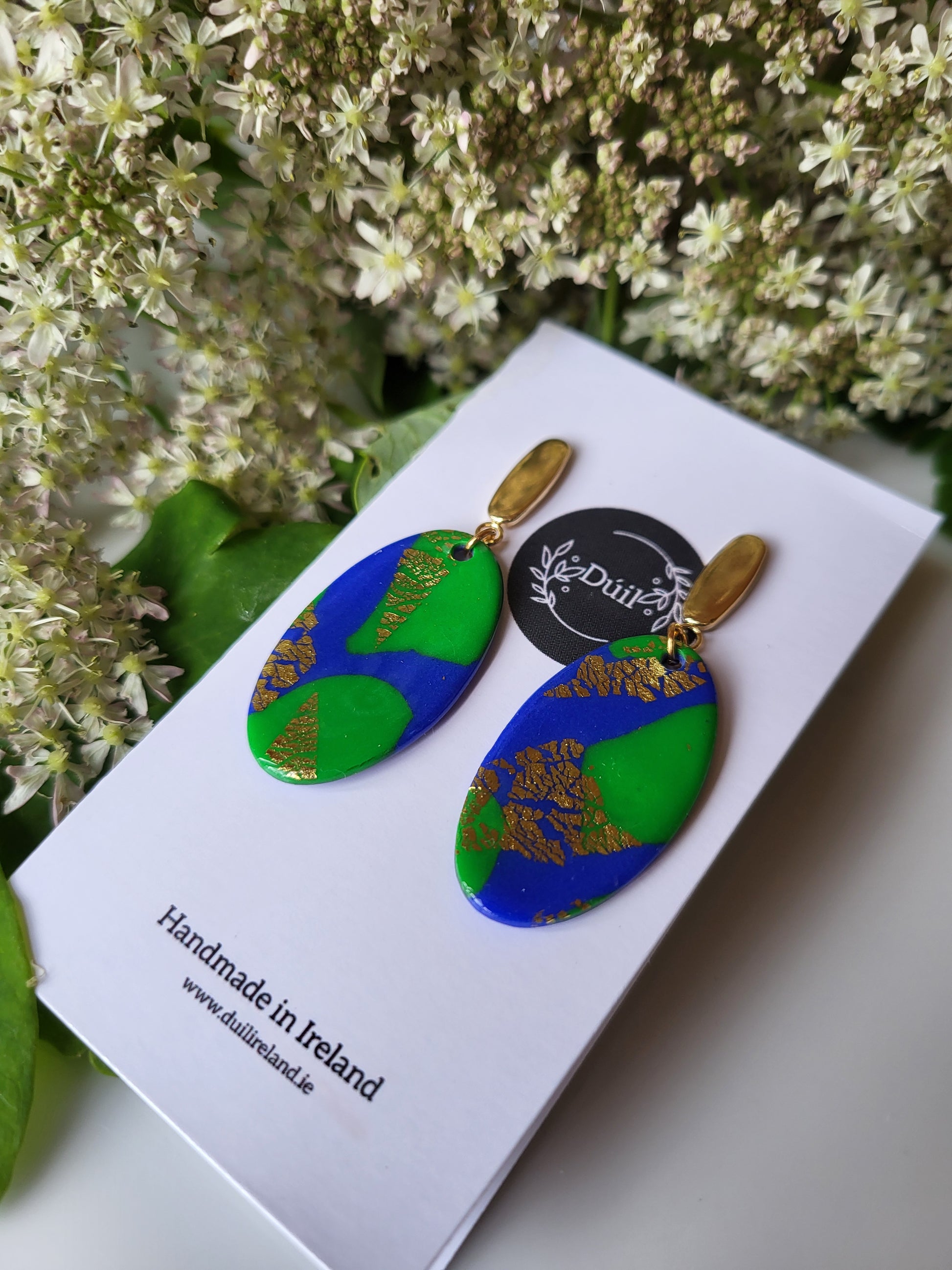 Blue & green oval dangle earrings - Dúil