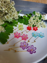 Load image into Gallery viewer, Purple frosted flower dangle drop earrings - Dúil
