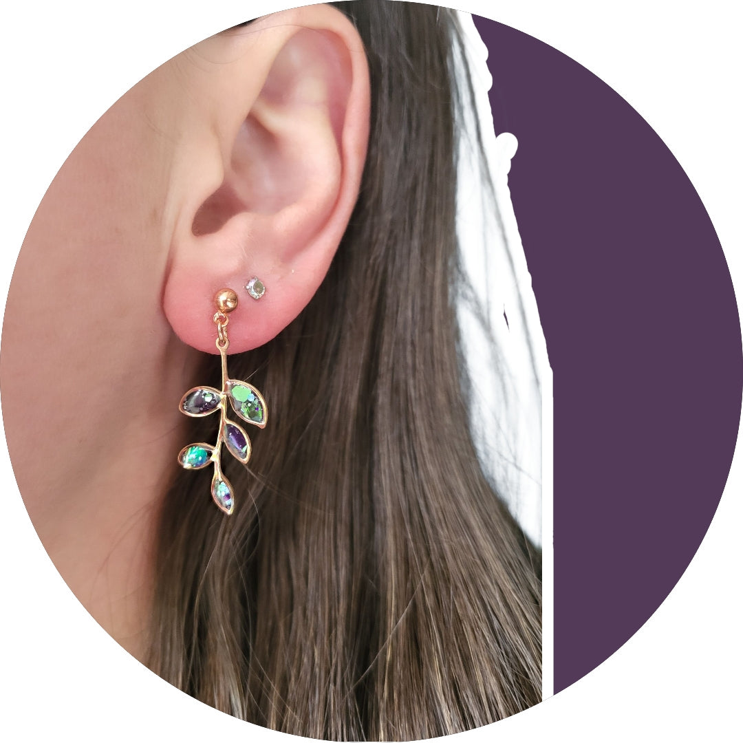 Iridescent Gold Leaf Drop Earrings, Handmade Irish Jewellery, Nature Collection