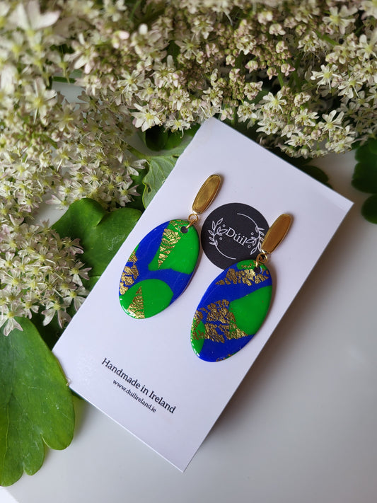 Blue & green oval dangle earrings - Dúil