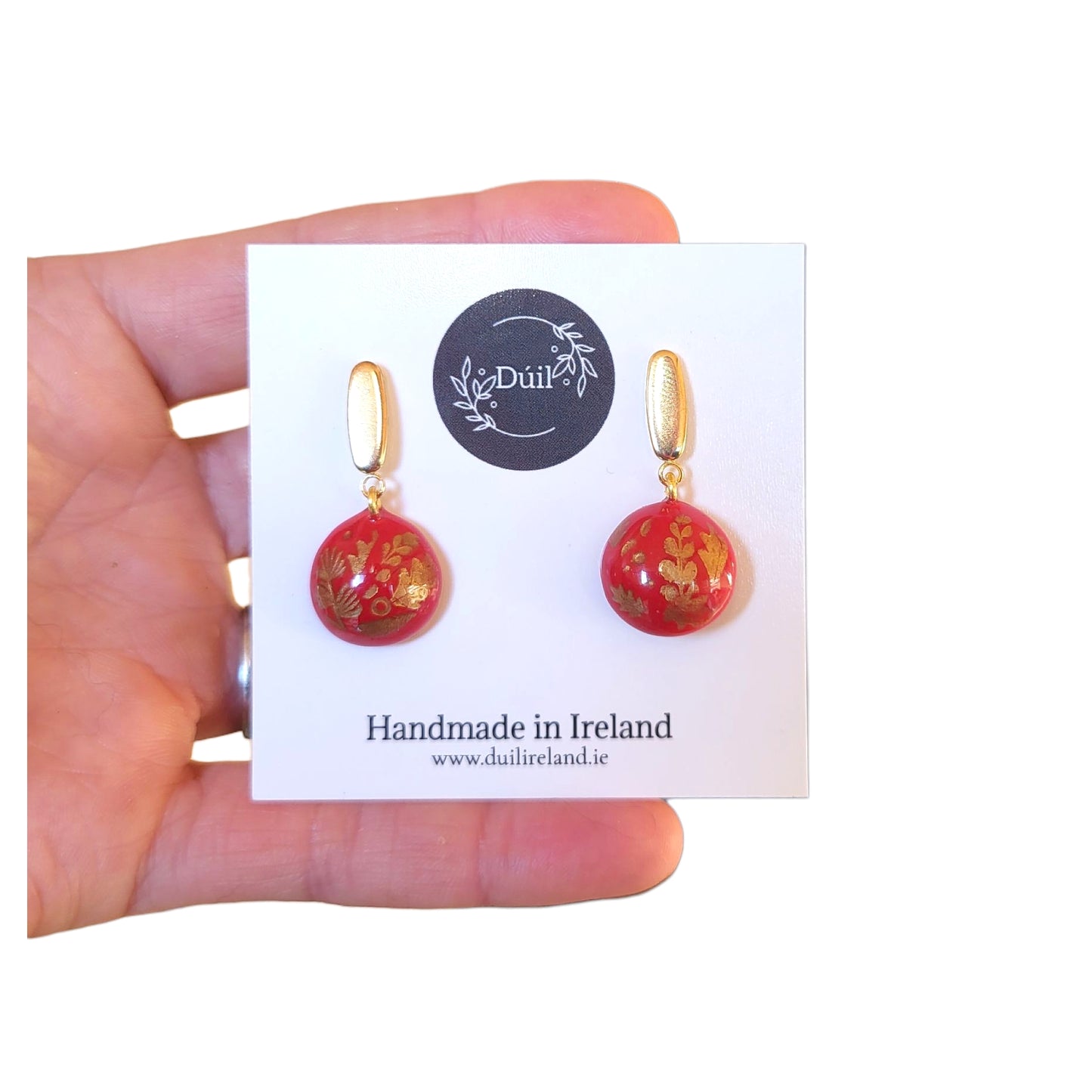 Red and Gold Botanical Earrings
