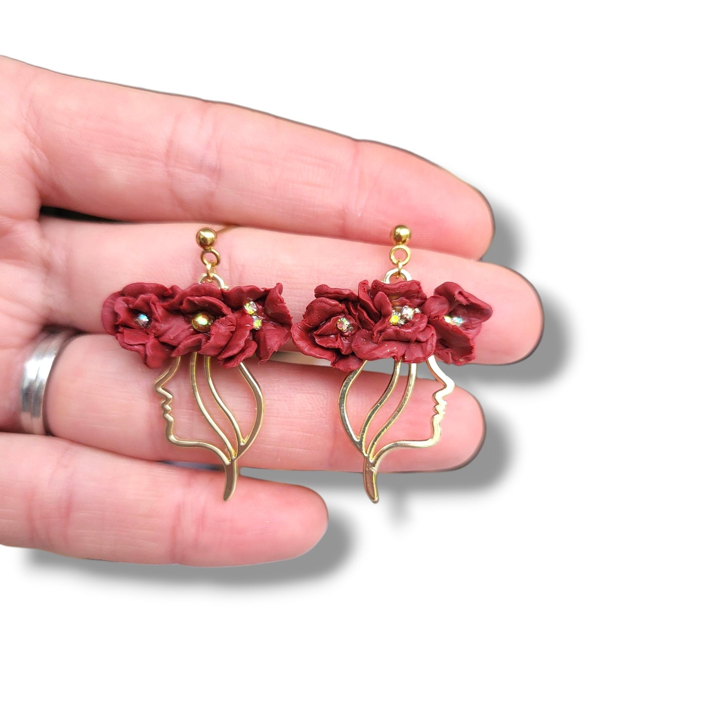 Dúil Doireann Deep Red Flower Goddess Statement Earrings - Handmade Irish Jewellery