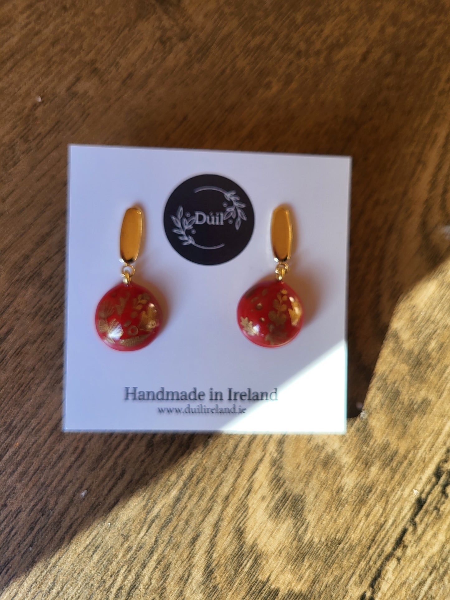 Red and Gold Botanical Earrings