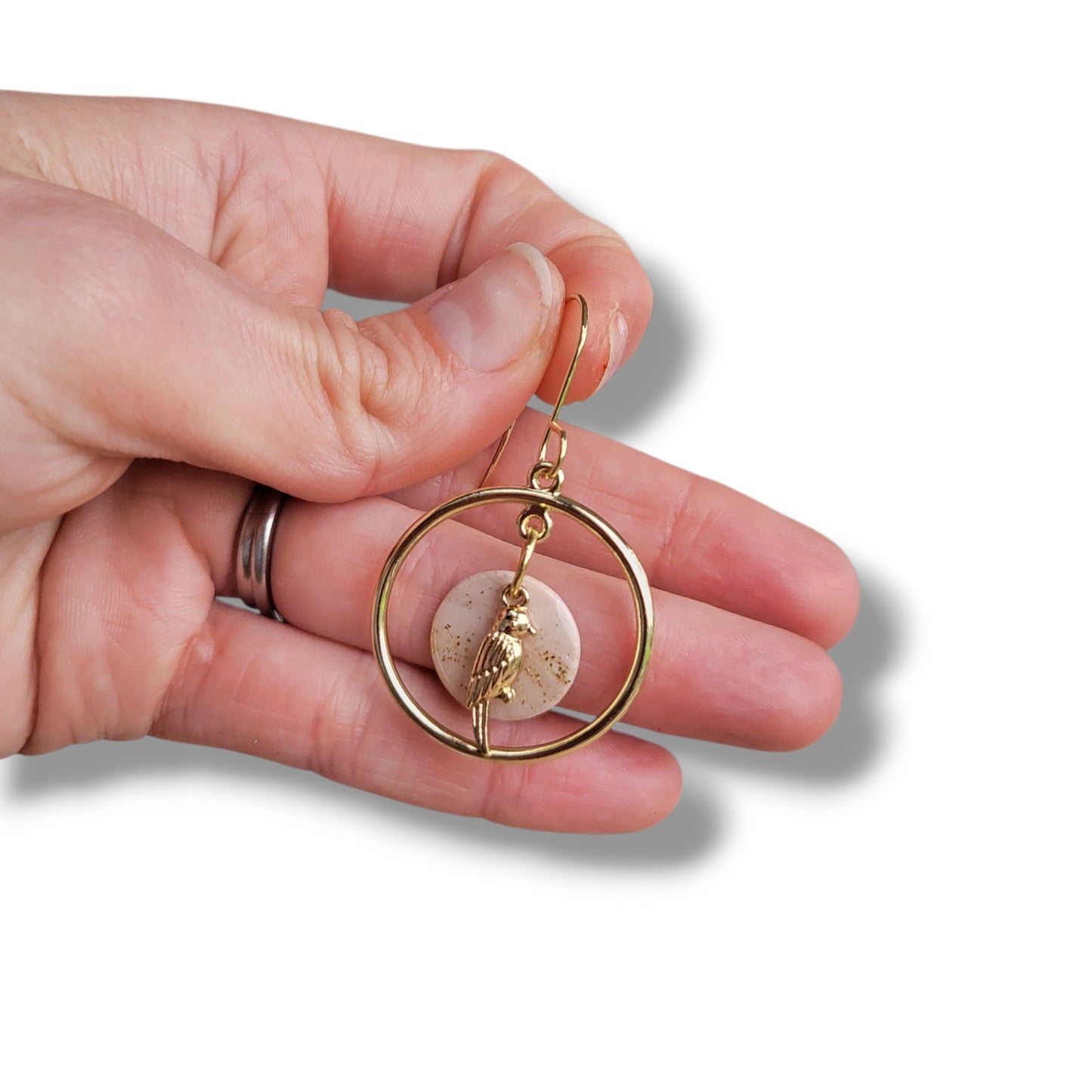 Dúil Beige and Gold Bird earrings