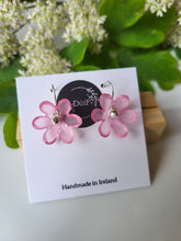 Load image into Gallery viewer, Pink frosted flower hook earrings - Dúil
