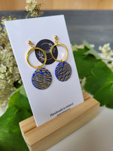 Load image into Gallery viewer, Nicole crackle gold on blue dangle earrings - Dúil
