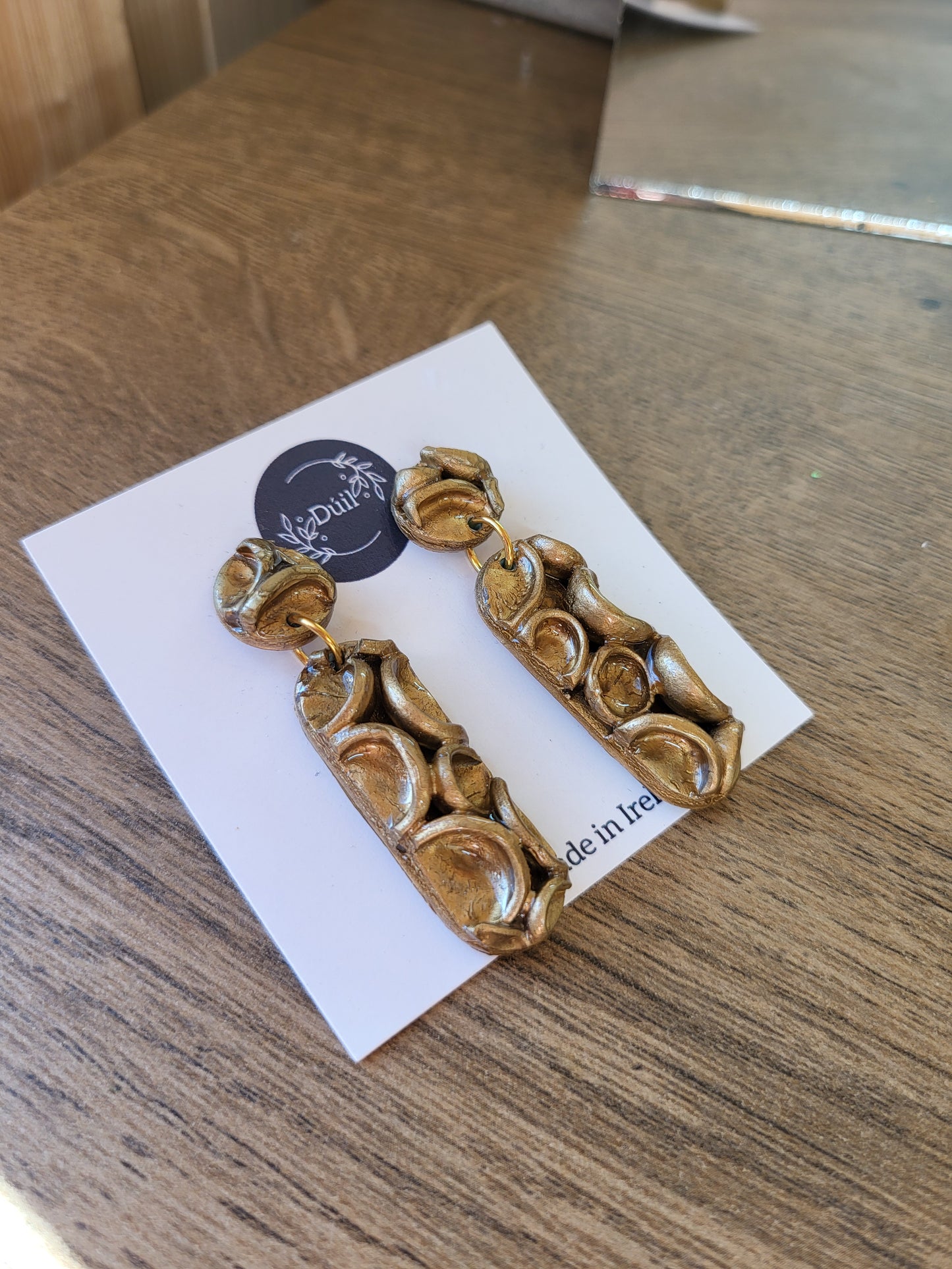 Gold Textured Dangle Earrings