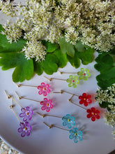 Load image into Gallery viewer, Pink frosted flower dangle drop earrings - Dúil
