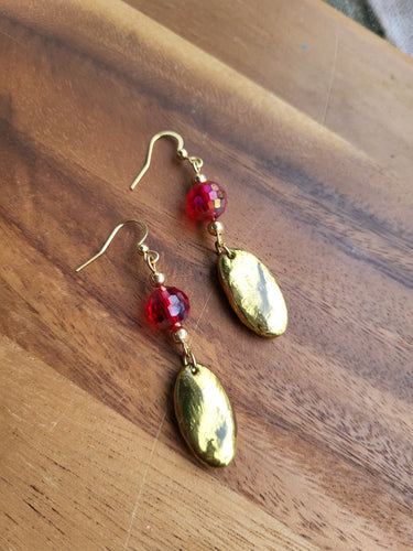 Gold & cherry dangle drop earrings - Dúil
