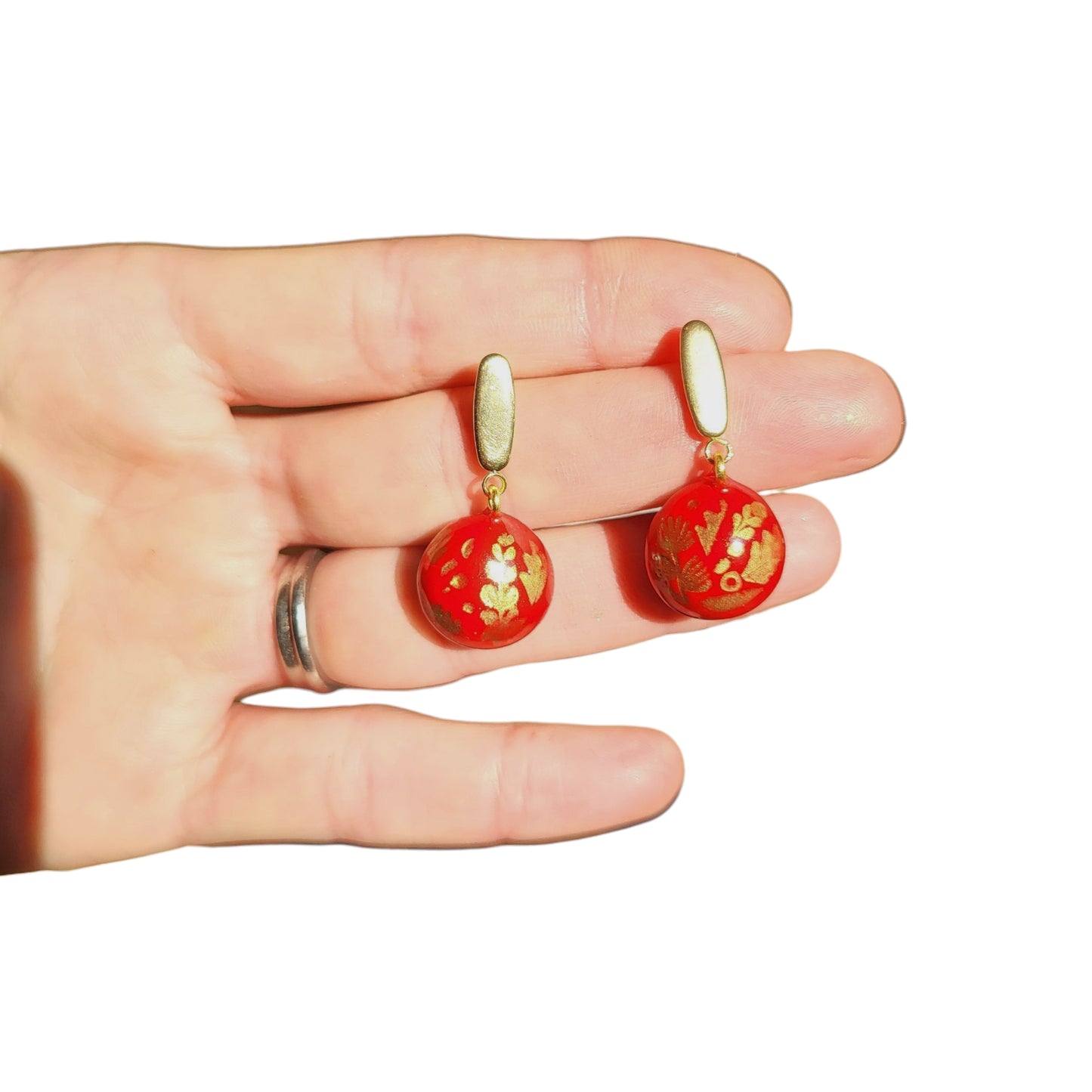 Red and Gold Botanical Earrings