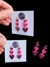 Load image into Gallery viewer, Pink Sparkle heart dangle earrings - Dúil
