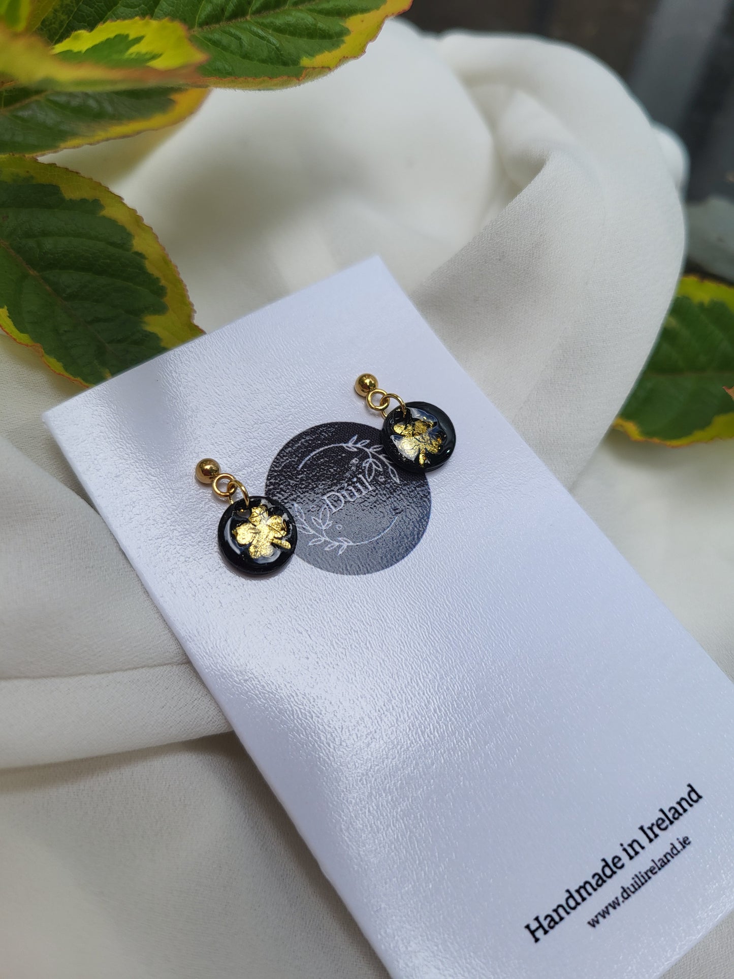 Black & Gold Shamrock Mini Dangle Earrings